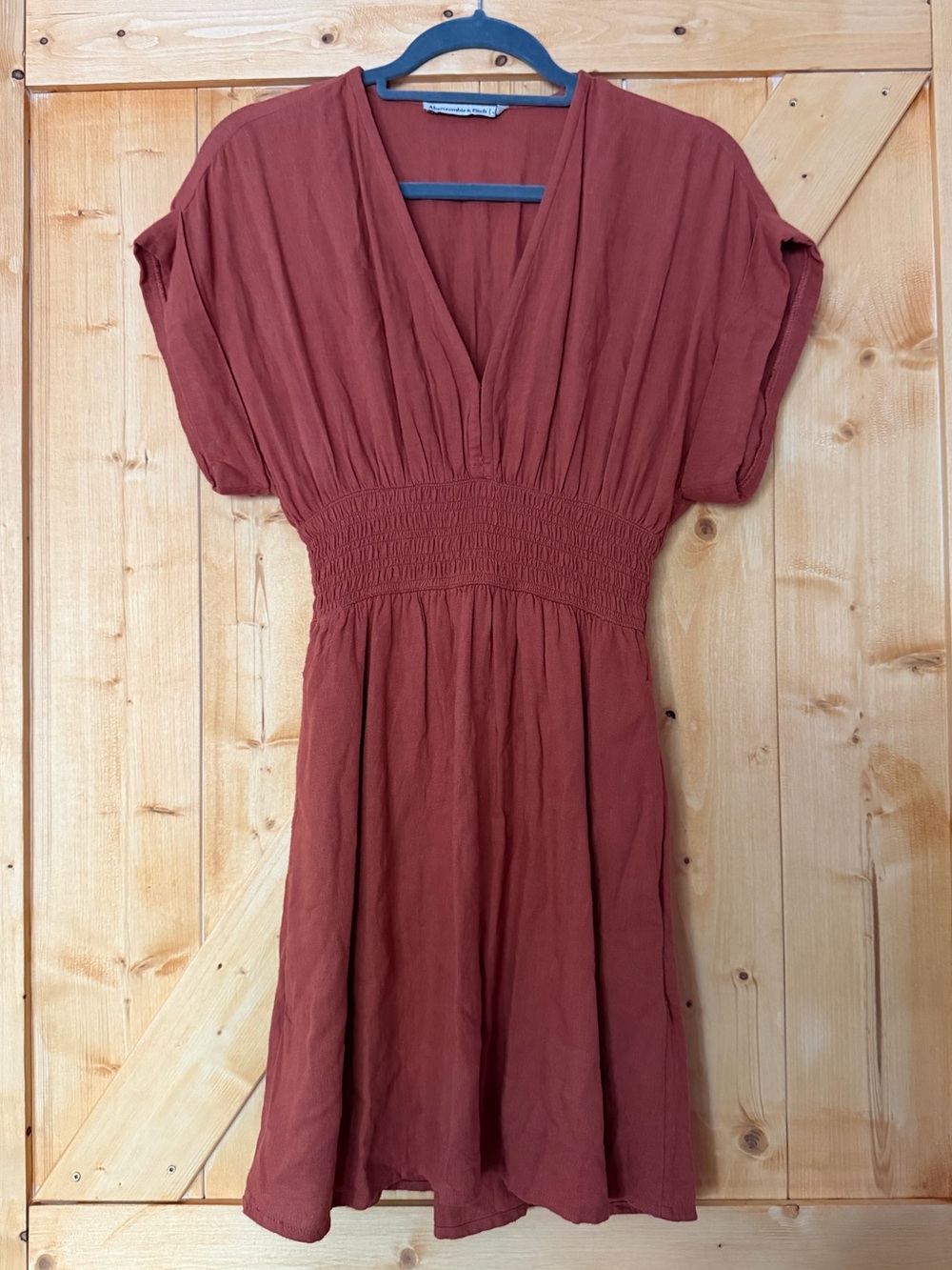 Abercrombie & Fitch Rust Terracotta Linen Blend Smocked Waist Mini Dress XS